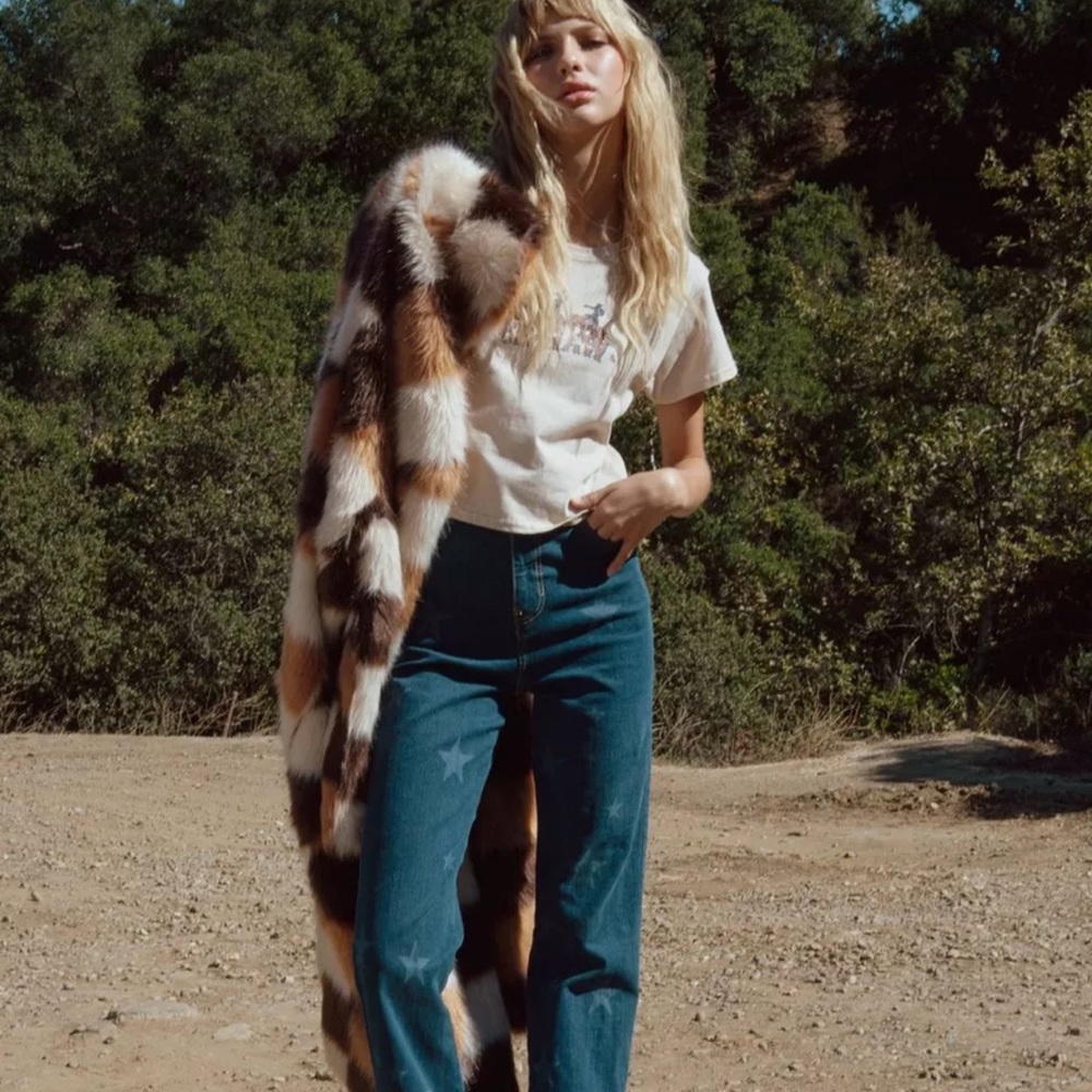 Nasty Gal checkered faux fur coat